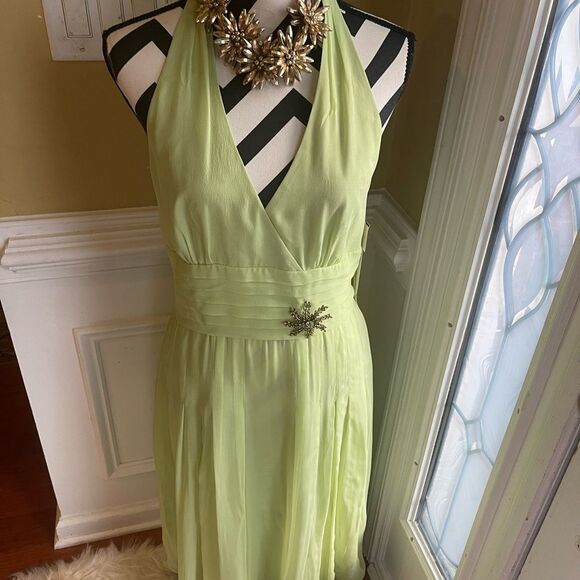 NWT Maggy London 100% Silk Light Green Halter Backless Dress Size 12 - Picture 2 of 9
